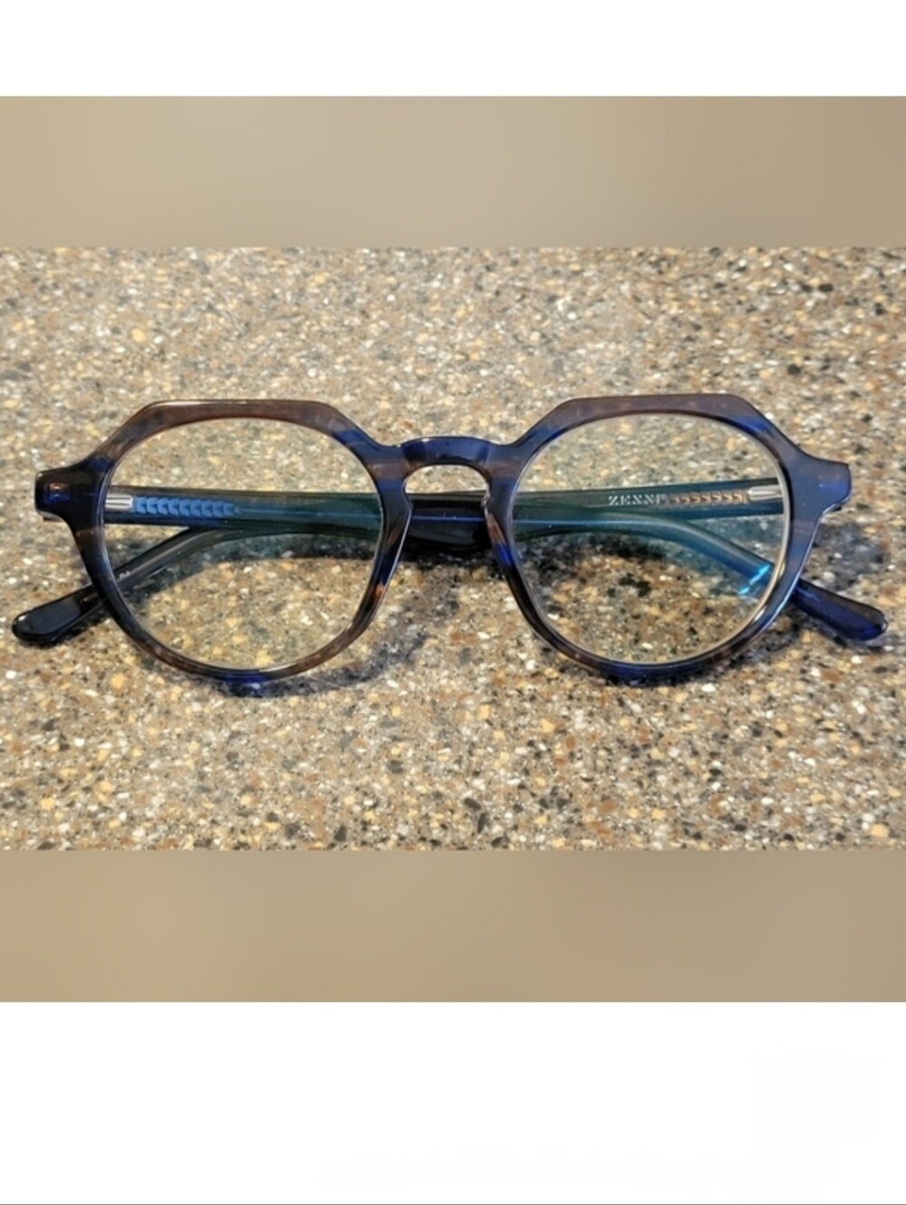 Zenni Premium Acetate Geometric Frames (4429839) + Case - Navy & Amber Tortoise